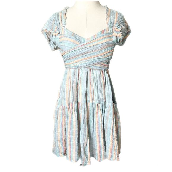 Free People One Maia Wrap Mini Dress Colorful Gauzy Size Small - Picture 1 of 5